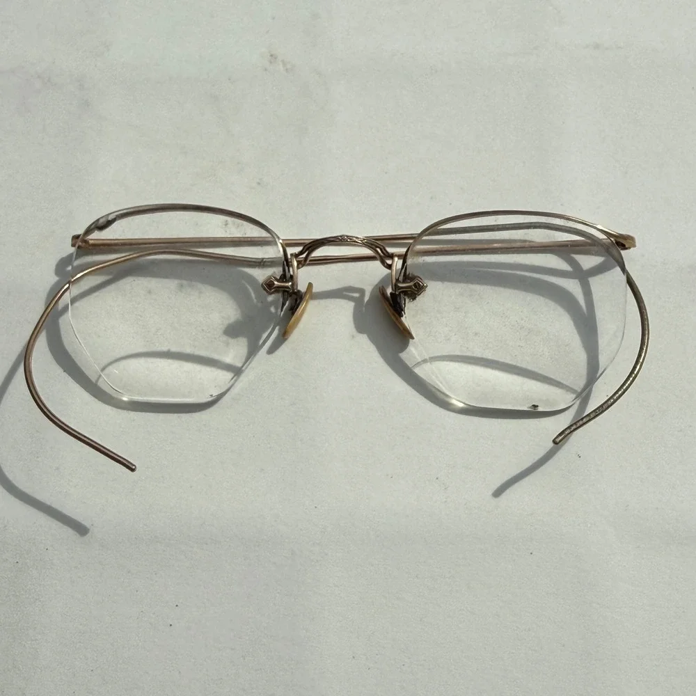 Vintage Rimless‎ Eyeglasses Women 12K Gold Filled Geometric Gold Good Engraved